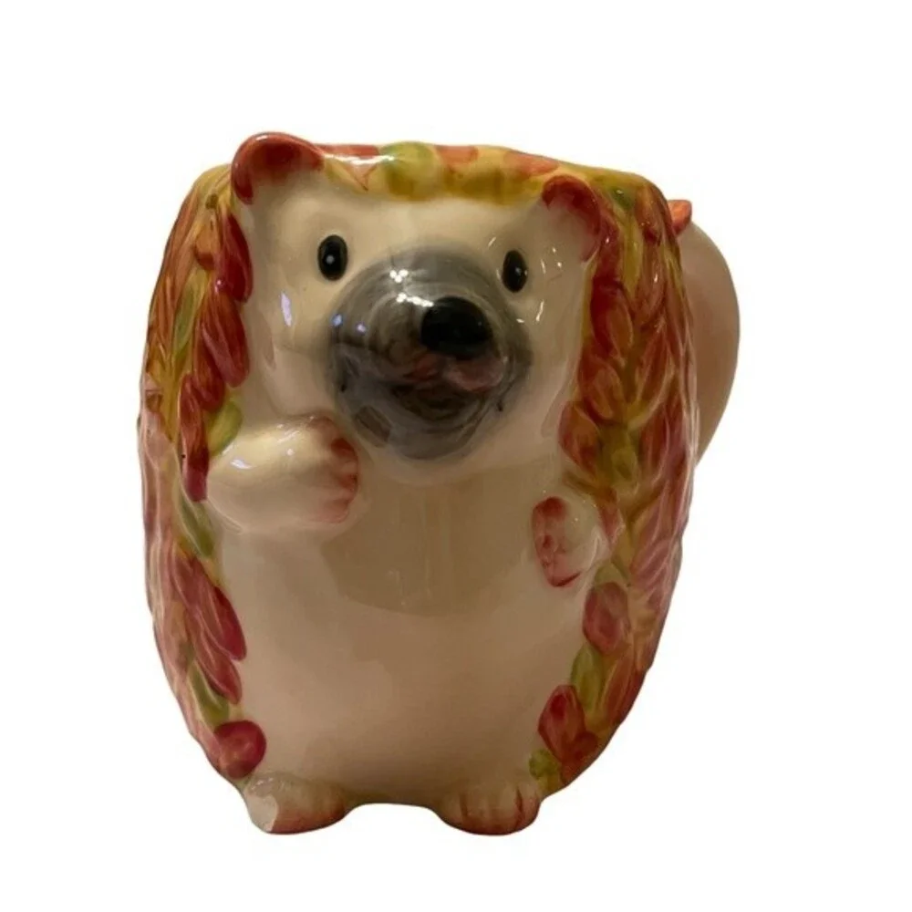 Pier 1 hedgehog handpainted dolomite mug nature animal cute morning tea coffee
